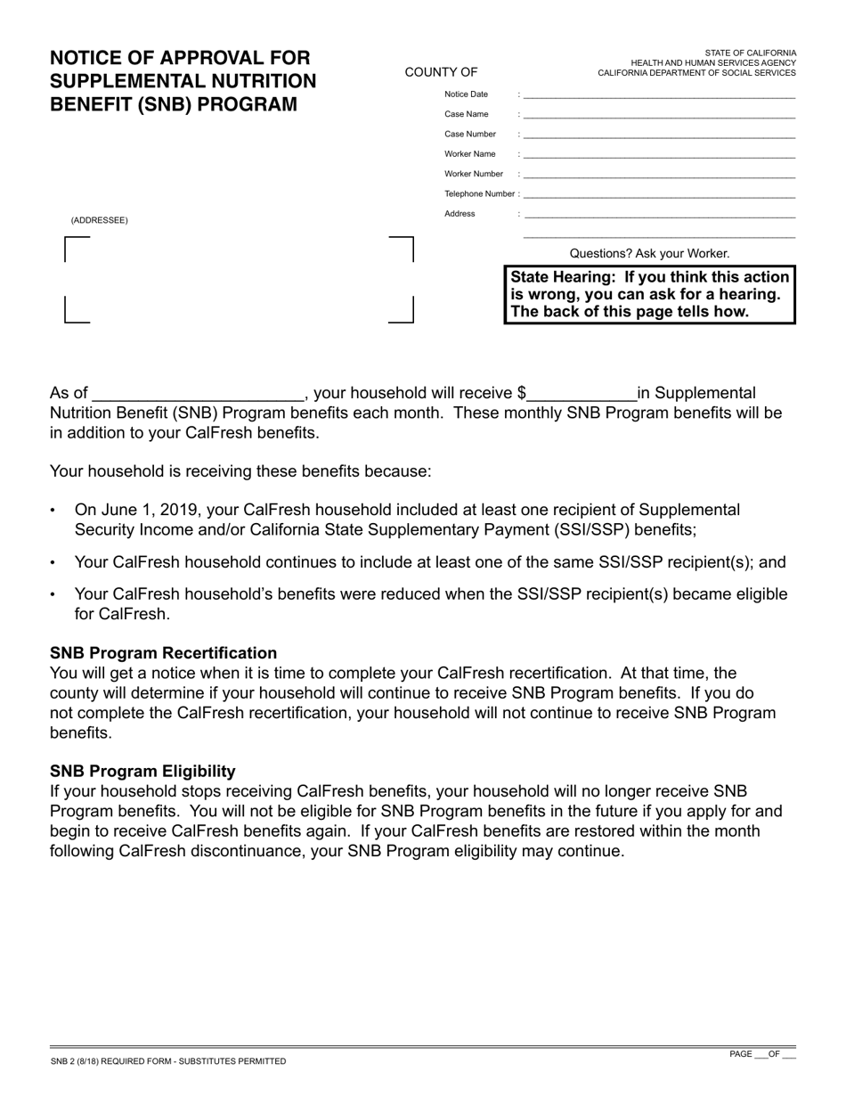 Form SNB2 Fill Out, Sign Online and Download Fillable PDF, California