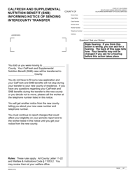 Form SNB8 &quot;CalFresh and Supplemental Nutrition Benefit (Snb) Informing Notice of Sending Intercounty Transfer&quot; - California