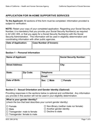 Document preview: Form SOC295 Application for in-Home Supportive Services - California