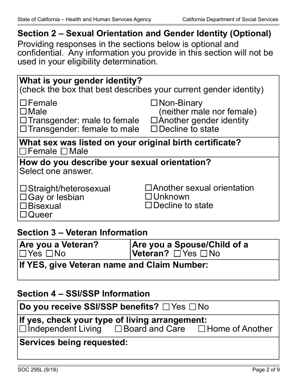 Form SOC295L Application for in-Home Supportive Services - California, Page 2