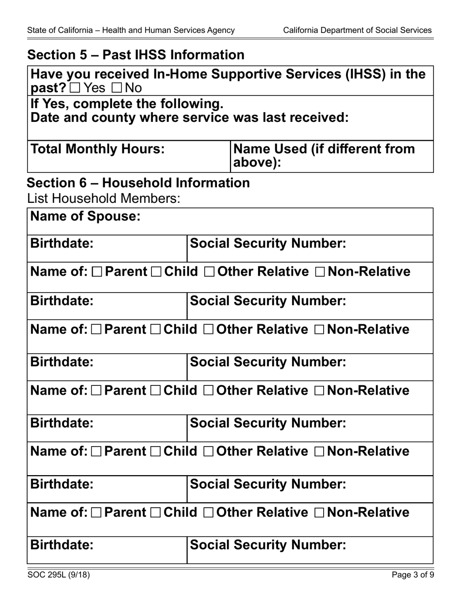 Form SOC295L Application for in-Home Supportive Services - California, Page 3