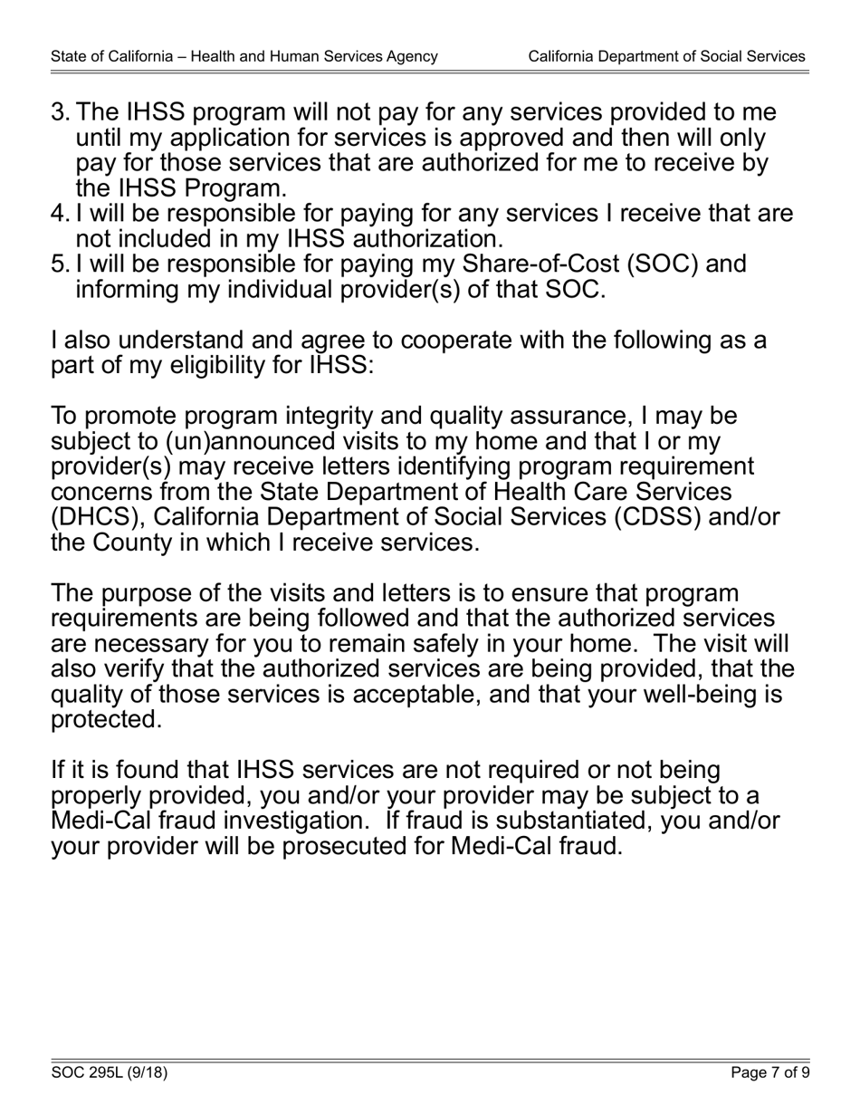 Form SOC295L Application for in-Home Supportive Services - California, Page 7