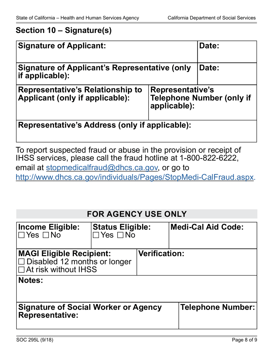 Form SOC295L Application for in-Home Supportive Services - California, Page 8