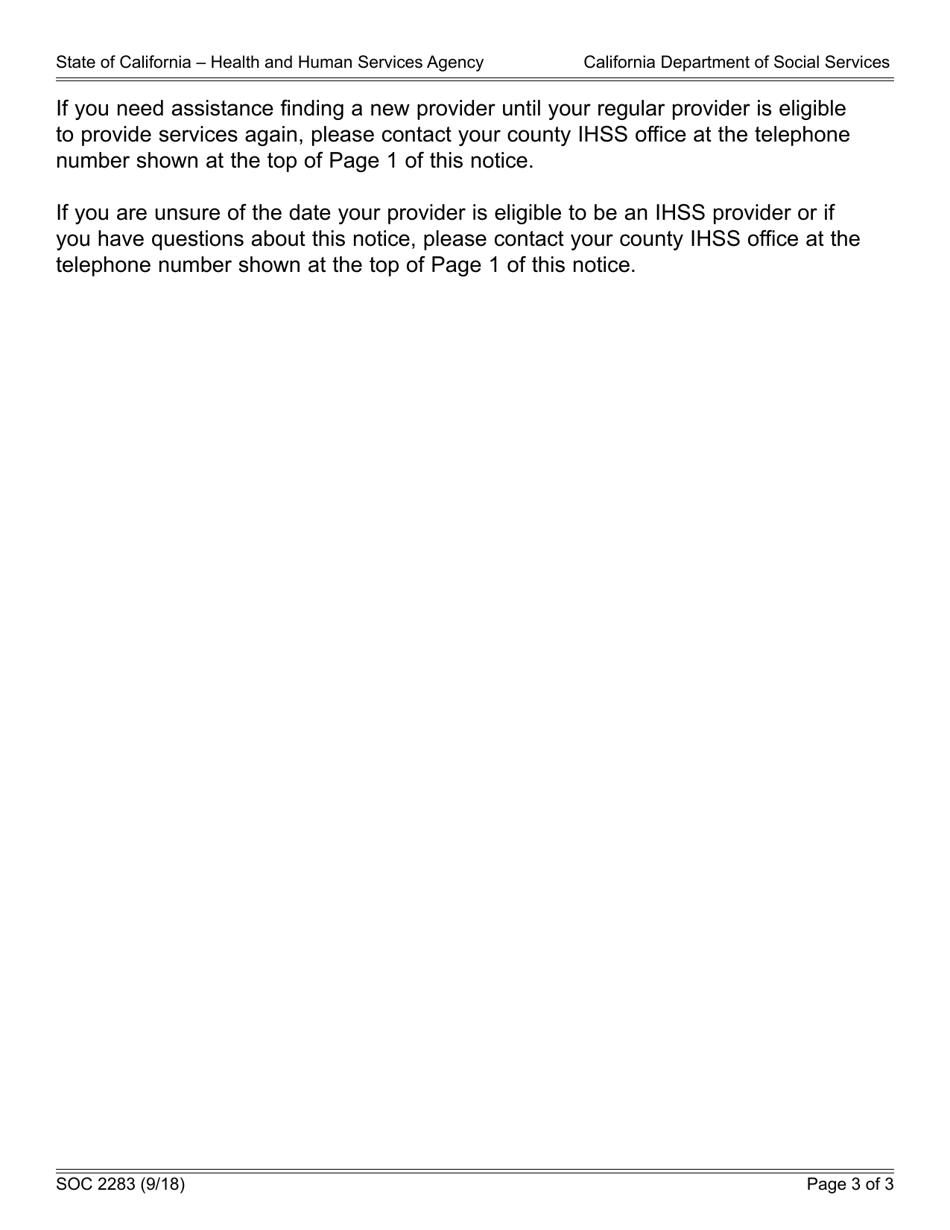 Form SOC2283 In-home Supportive Services Program Notice to Recipient Upholding Providers Third or Fourth Violation for Exceeding Workweek and / or Travel Time Limits - California, Page 3