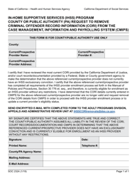 Document preview: Form SOC2324 In-home Supportive Services (Ihss) Program County or Public Authority (Pa) Request to Remove Criminal Offender Record Information (Cori) From the Case Management, Information and Payrolling System (Cmips) - California
