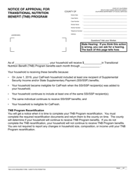 Form TNB2 Notice of Approval for Transitional Nutrition Benefit (Tnb) Program - California