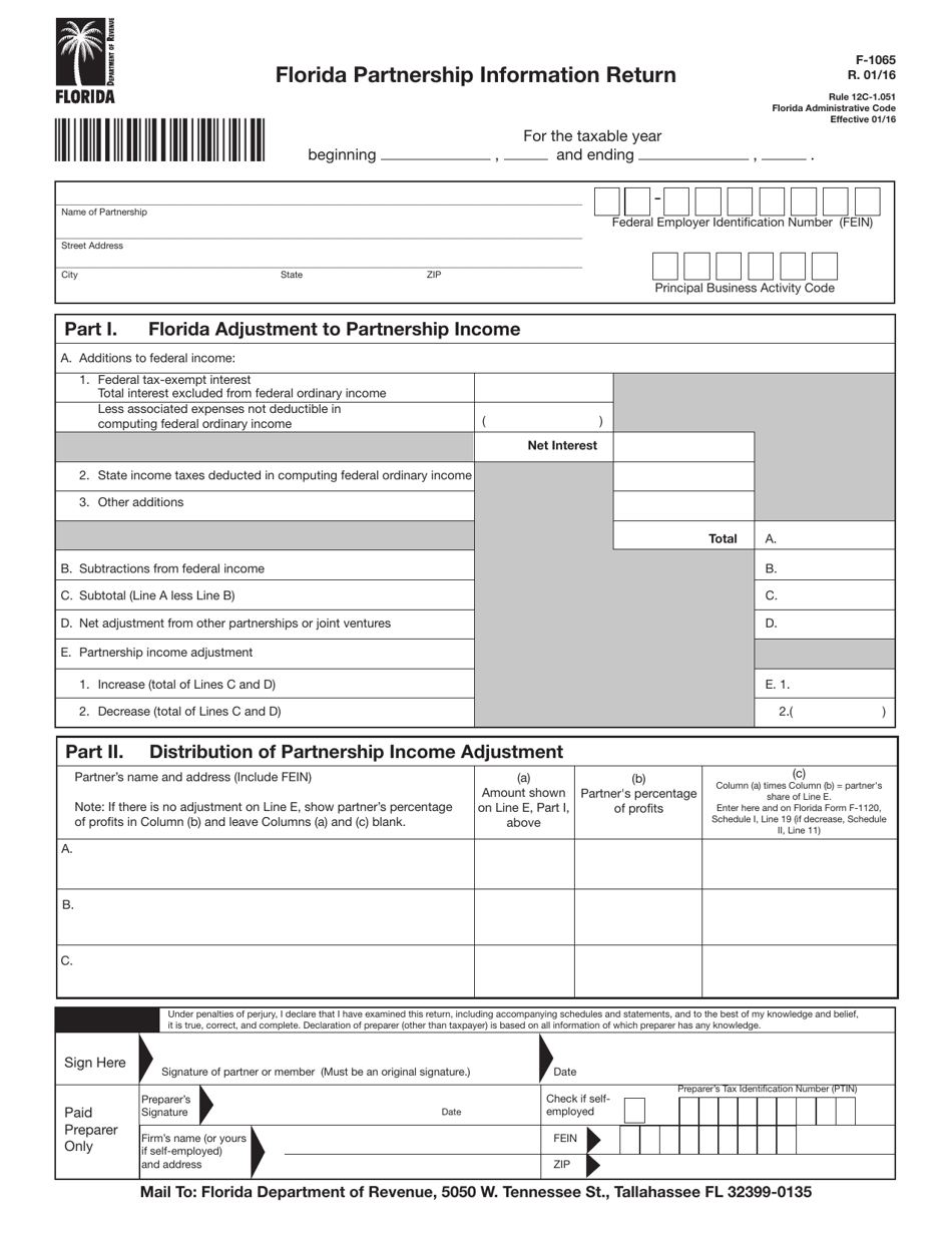 Form F1065 Download Printable PDF or Fill Online Florida Partnership