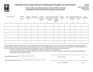 Form DR-95B Schedule of Tax Credits Claimed on Repossessed Tangible Personal Property - Florida