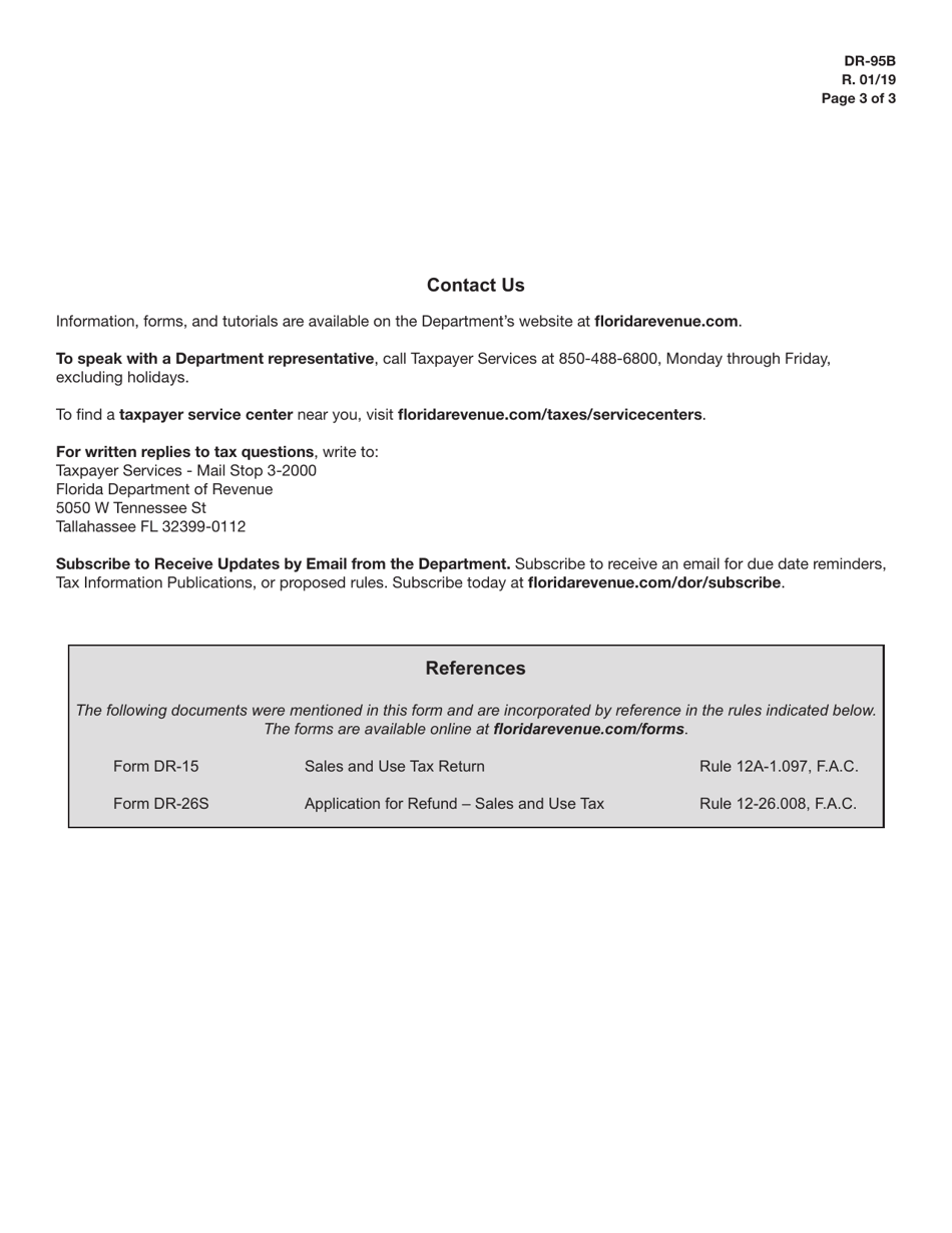 Form DR-95B Schedule of Tax Credits Claimed on Repossessed Tangible Personal Property - Florida, Page 3