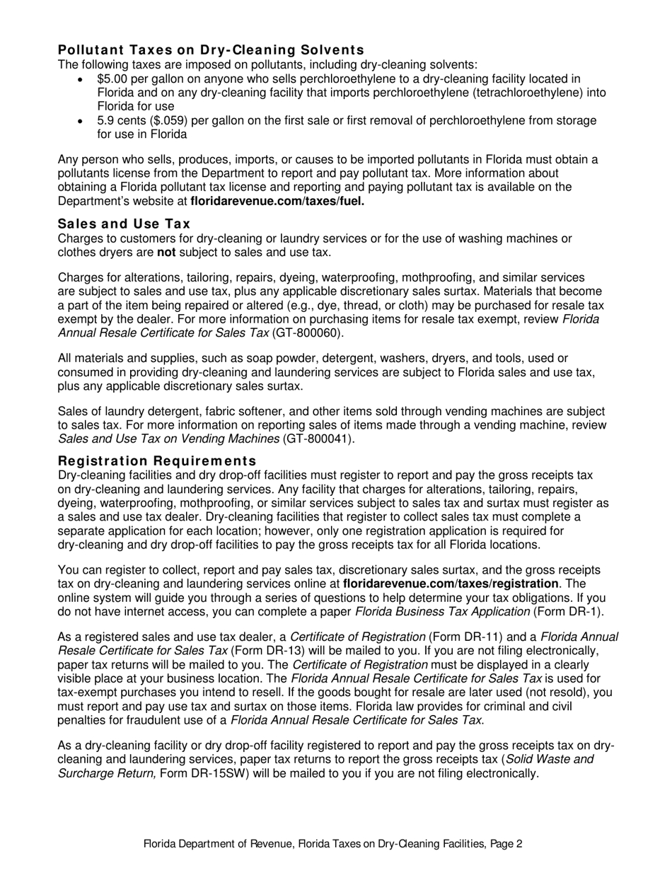 Form GT-800021 Florida Taxes on Dry-Cleaning Facilities - Florida, Page 2