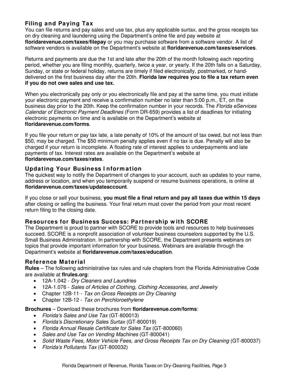 Form GT-800021 Florida Taxes on Dry-Cleaning Facilities - Florida, Page 3