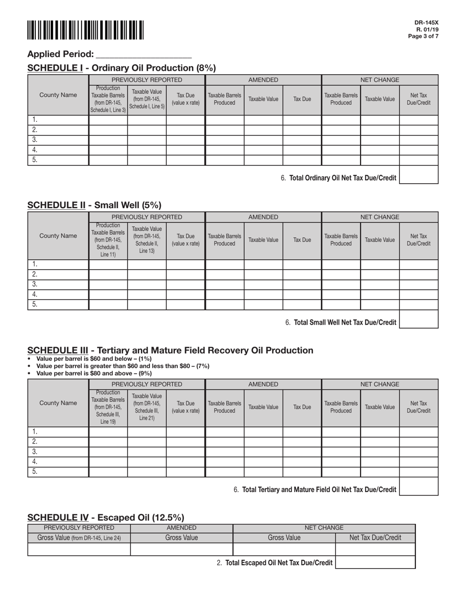 Form DR-145X Oil Production Monthly Amended Tax Return - Florida, Page 3