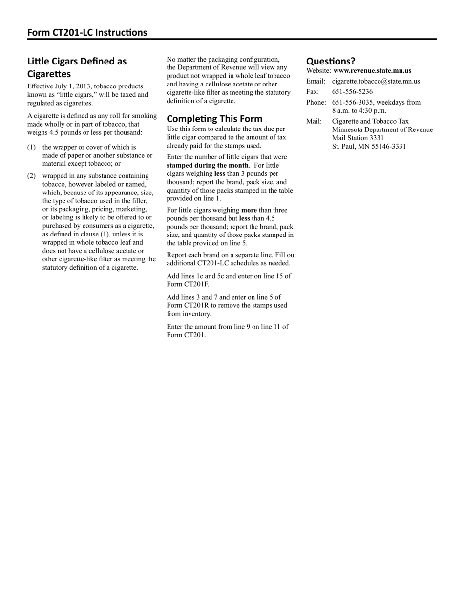 Form CT201-LC Little Cigars Stamped (Periods Prior to Jan. 1, 2020) - Minnesota, Page 2