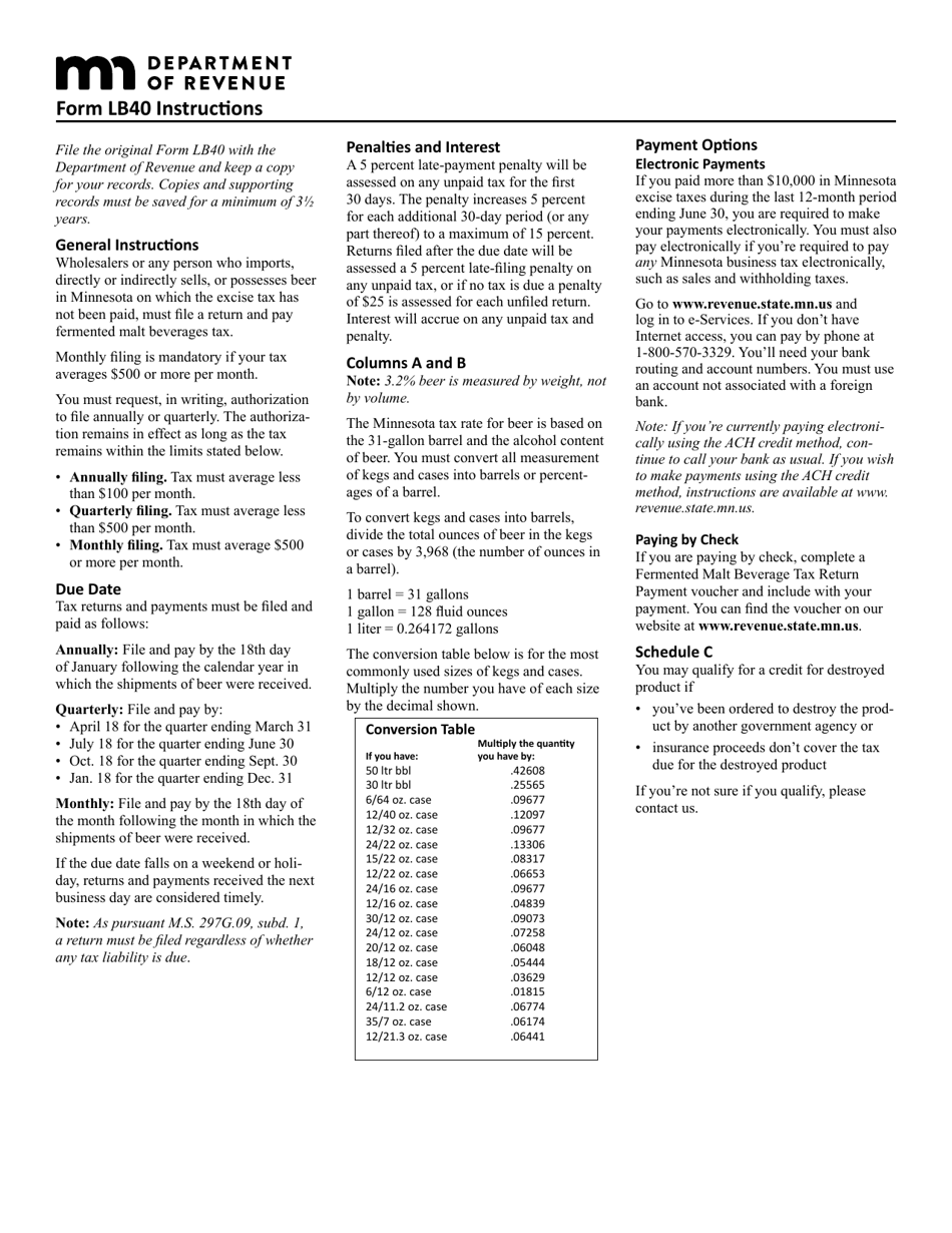 Form LB40 Malt Beverages Excise Tax Return - Minnesota, Page 3
