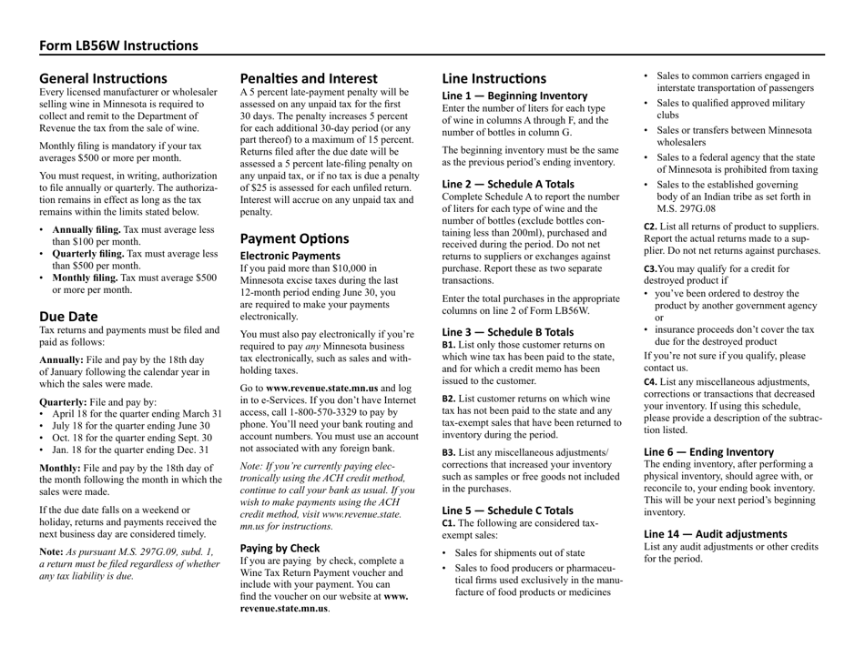 Form LB56W Wine Excise Tax Return - Minnesota, Page 5
