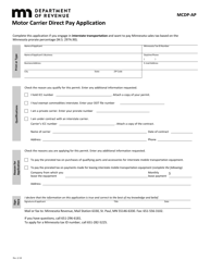 Document preview: Form MCDP-AP Motor Carrier Direct Pay Application - Minnesota