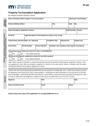 Form PT-63 Property Tax Exemption Application - Minnesota