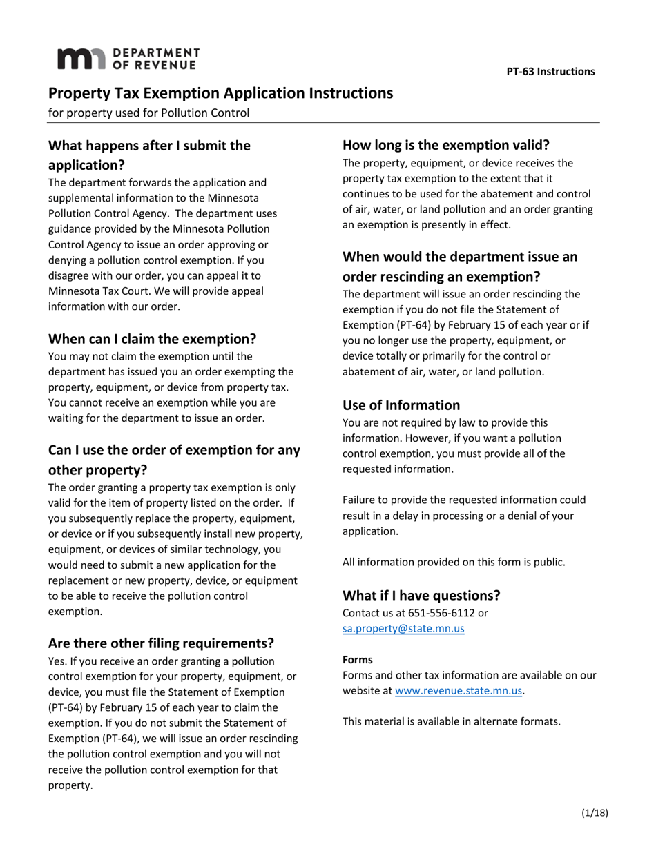 Form PT-63 Property Tax Exemption Application - Minnesota, Page 3