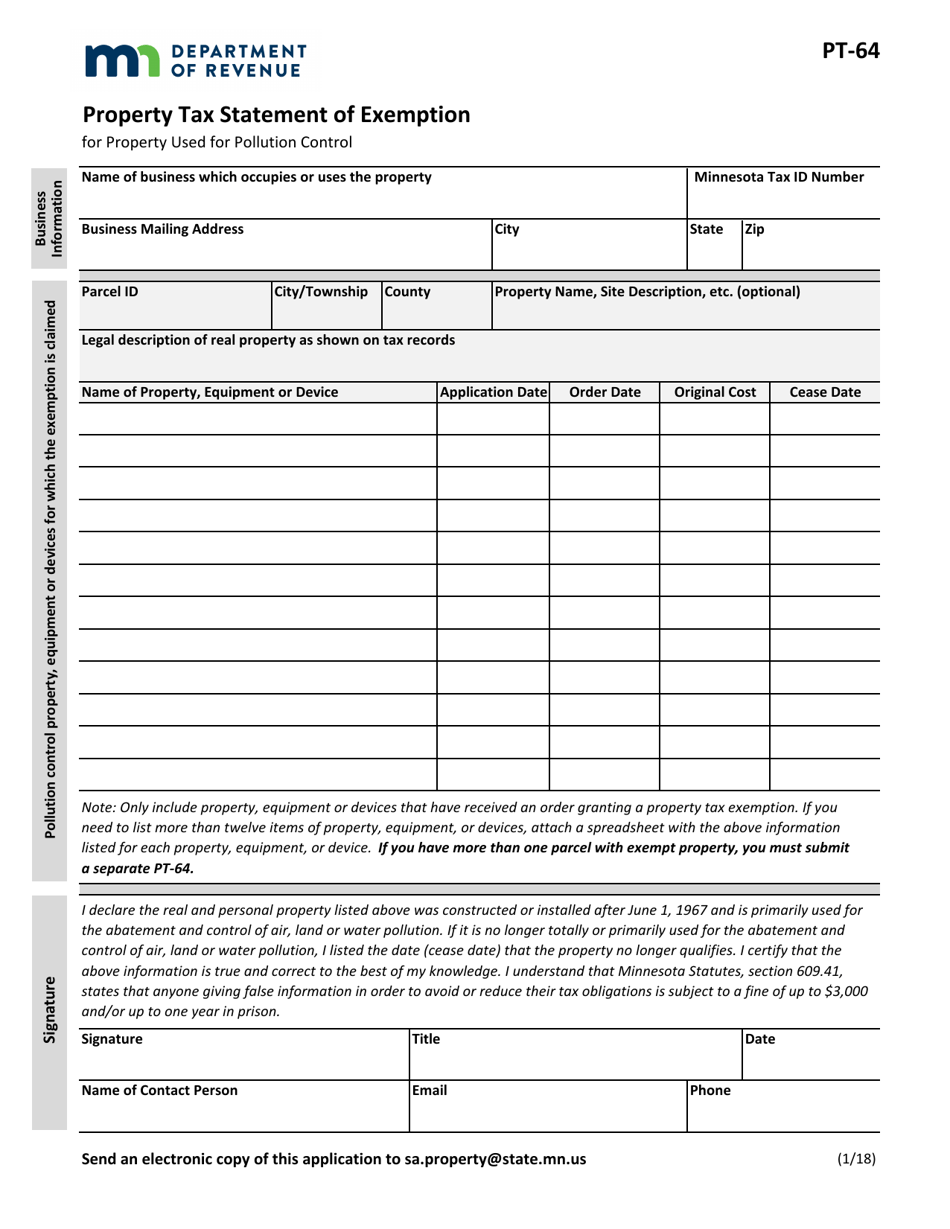 Form PT64 Fill Out, Sign Online and Download Fillable PDF, Minnesota