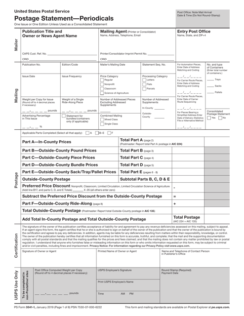 PS Form 3541  Printable Pdf