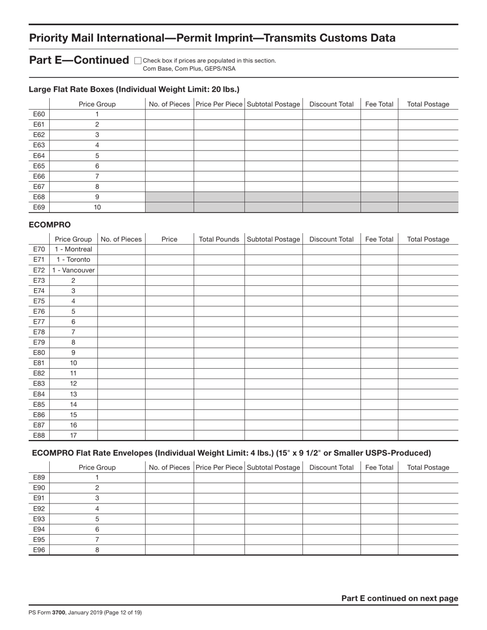 PS Form 3700 Postage Statement - International Mail, Page 12
