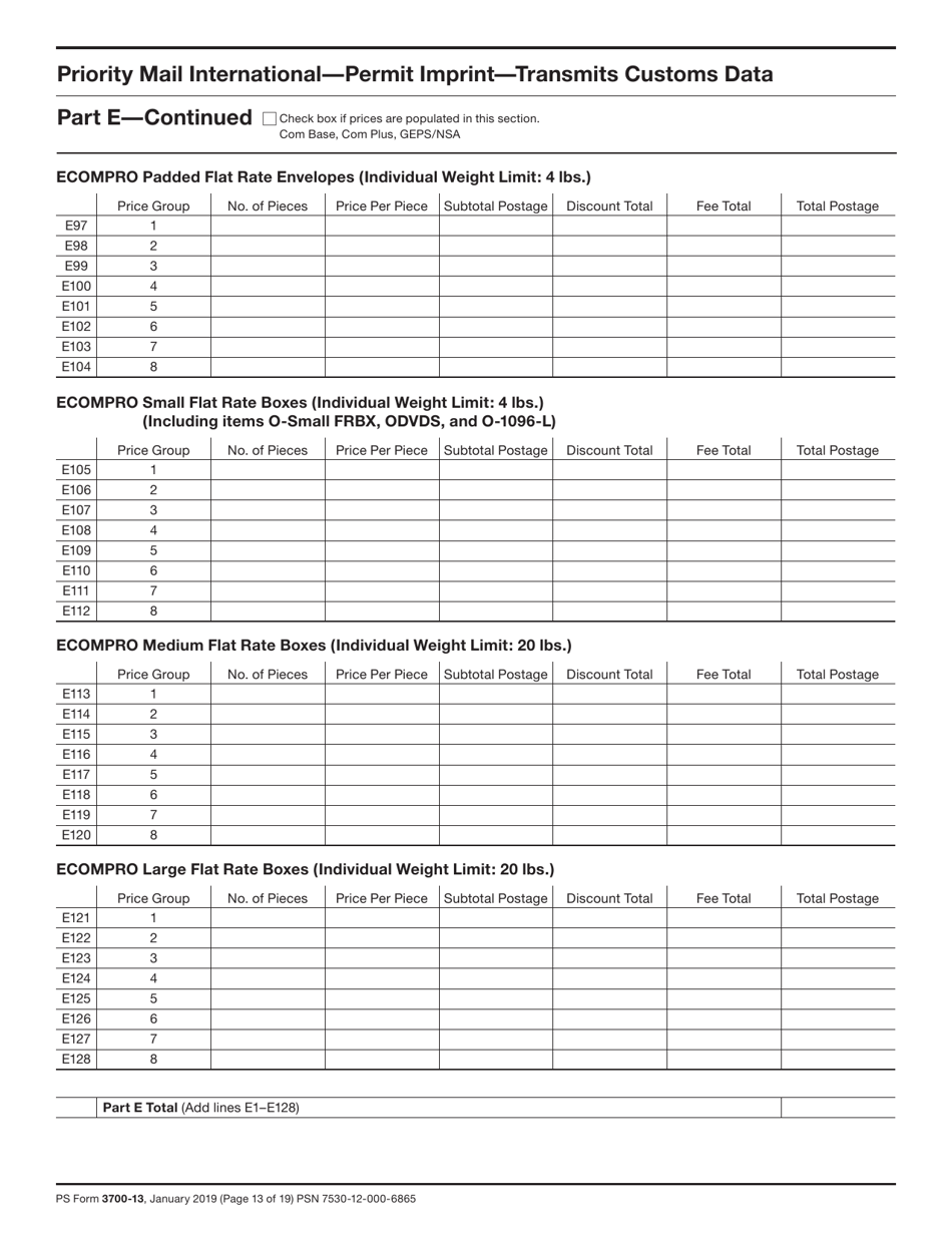PS Form 3700 Postage Statement - International Mail, Page 13