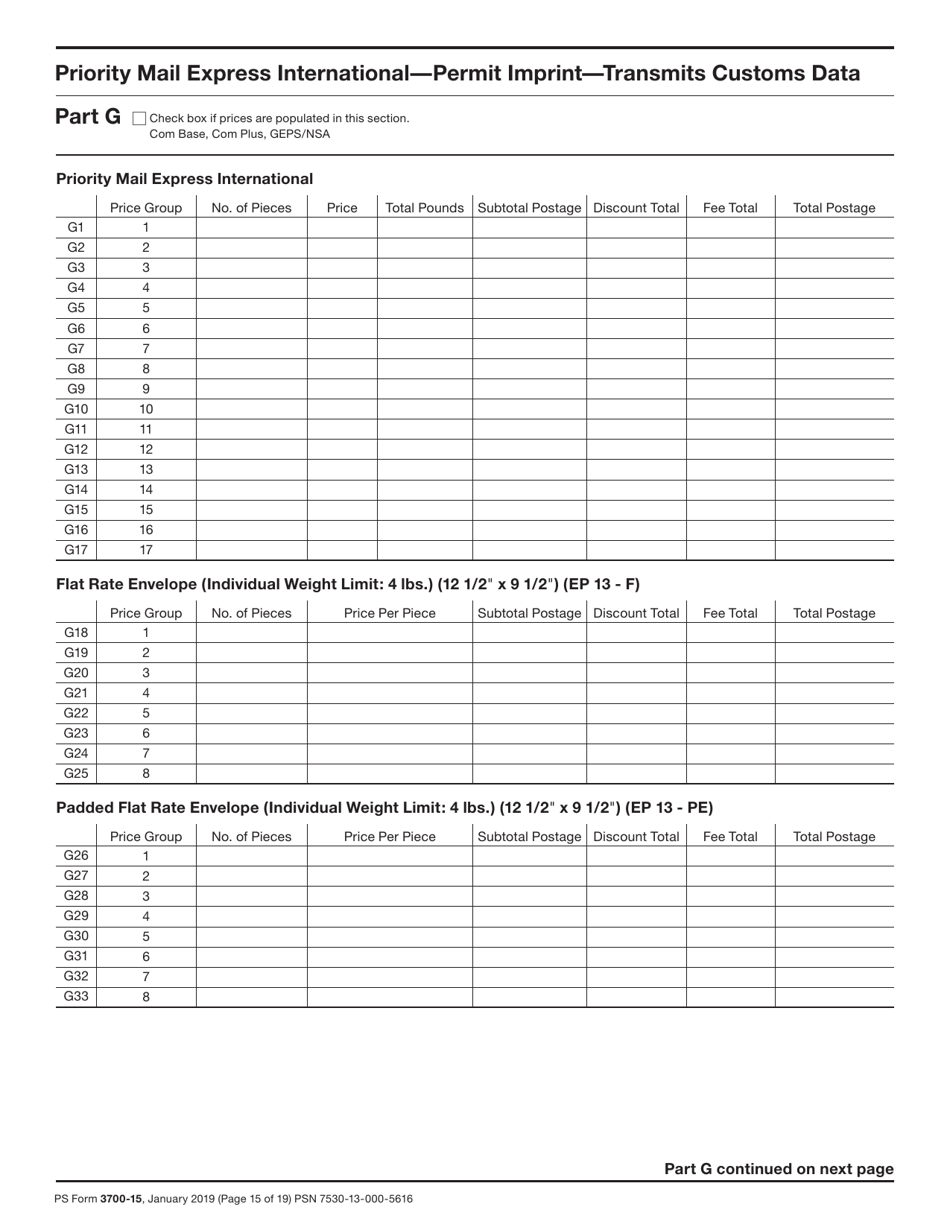 PS Form 3700 Postage Statement - International Mail, Page 15