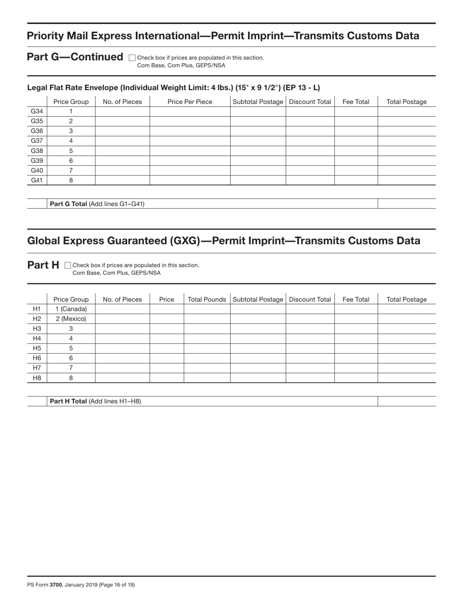 PS Form 3700 Postage Statement - International Mail, Page 16