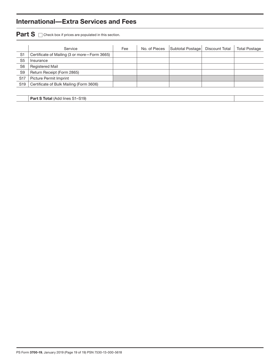 PS Form 3700 Postage Statement - International Mail, Page 19