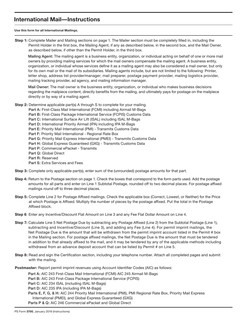 PS Form 3700 Postage Statement - International Mail, Page 20