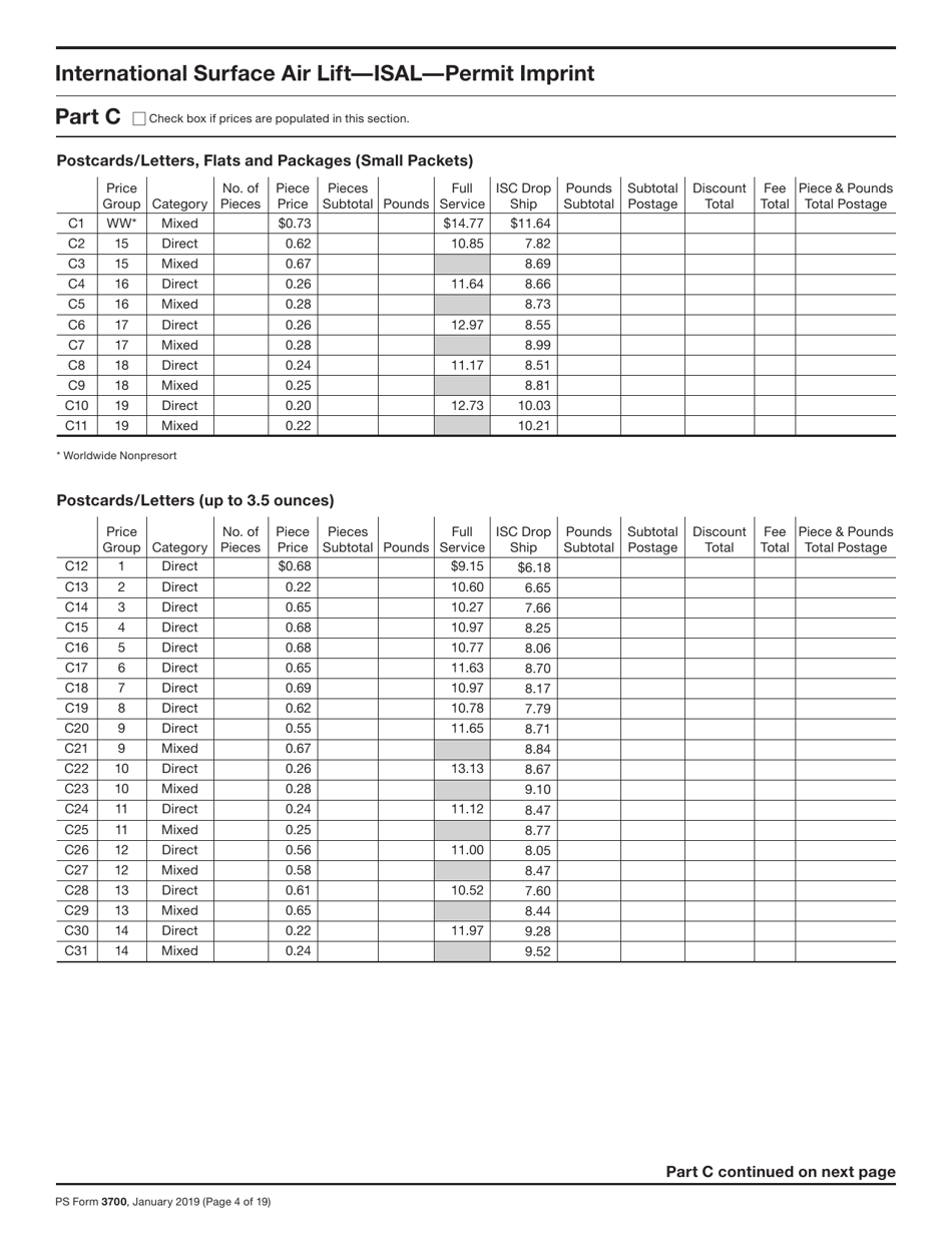 PS Form 3700 Postage Statement - International Mail, Page 4