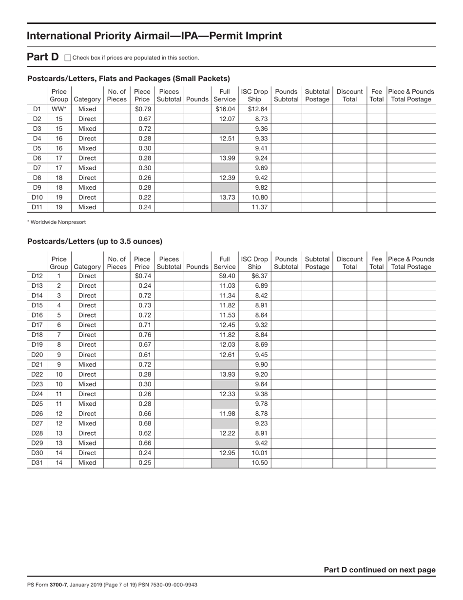 PS Form 3700 Postage Statement - International Mail, Page 7