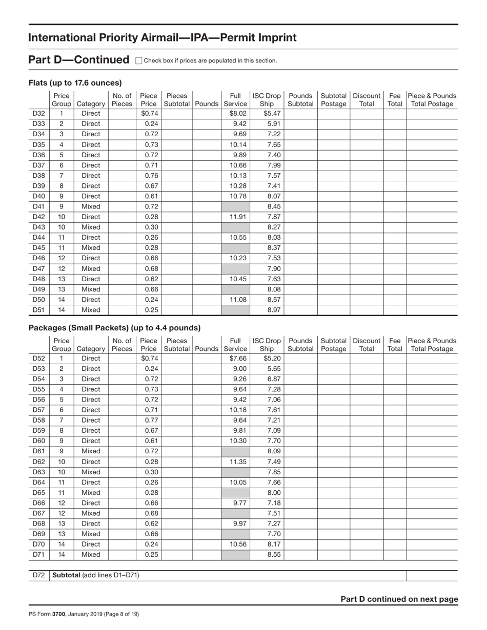 PS Form 3700 Postage Statement - International Mail, Page 8