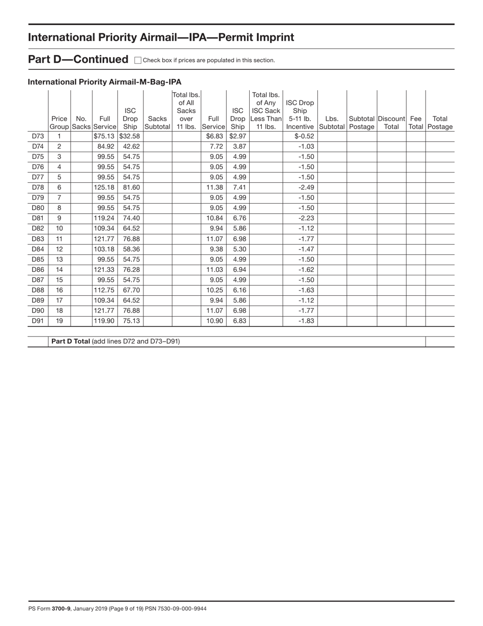 PS Form 3700 Postage Statement - International Mail, Page 9