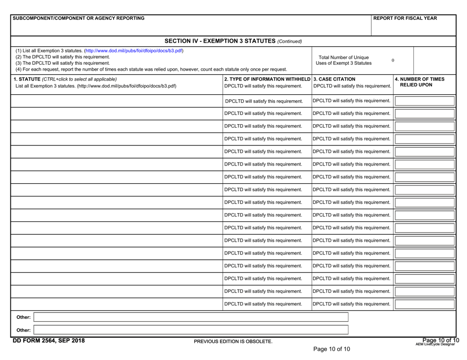 DD Form 2564 Annual Freedom of Information Act Report, Page 10
