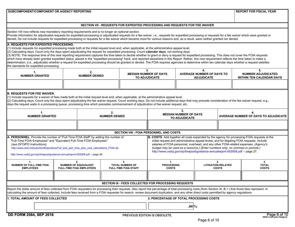 DD Form 2564 Annual Freedom of Information Act Report, Page 6