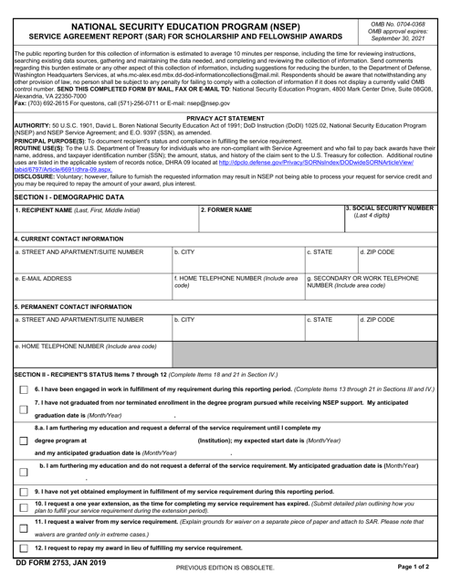 DD Form 2753 Download Fillable PDF or Fill Online National Security ...