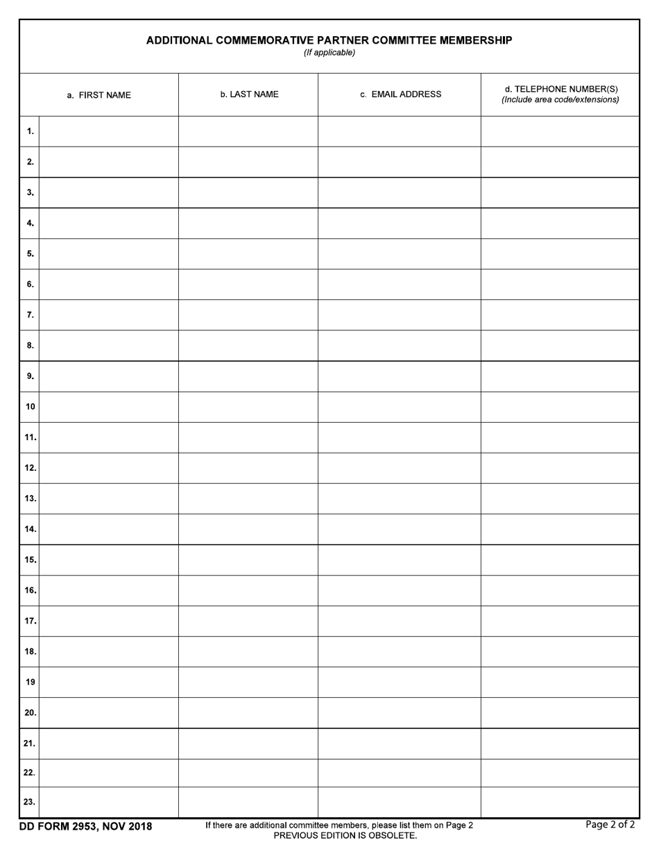 DD Form 2953 Vietnam War Commemoration Commemorative Partners Program Application (Civilian Organizations Only), Page 2