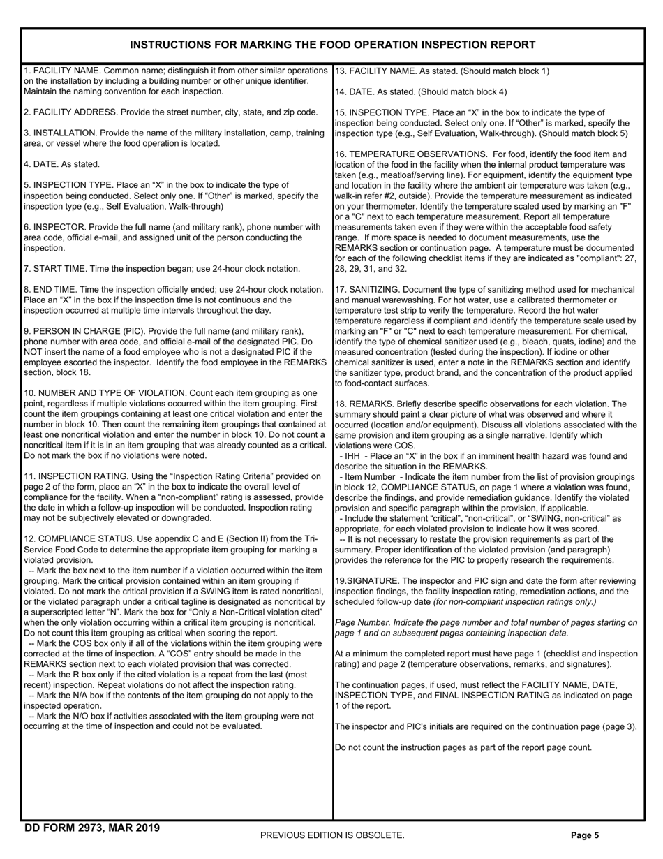 DD Form 2973 Download Fillable PDF Or Fill Online Food Operation