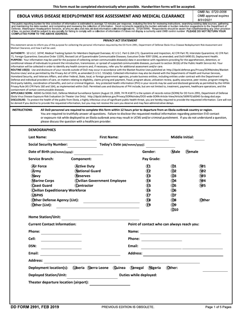 DD Form 2991  Printable Pdf