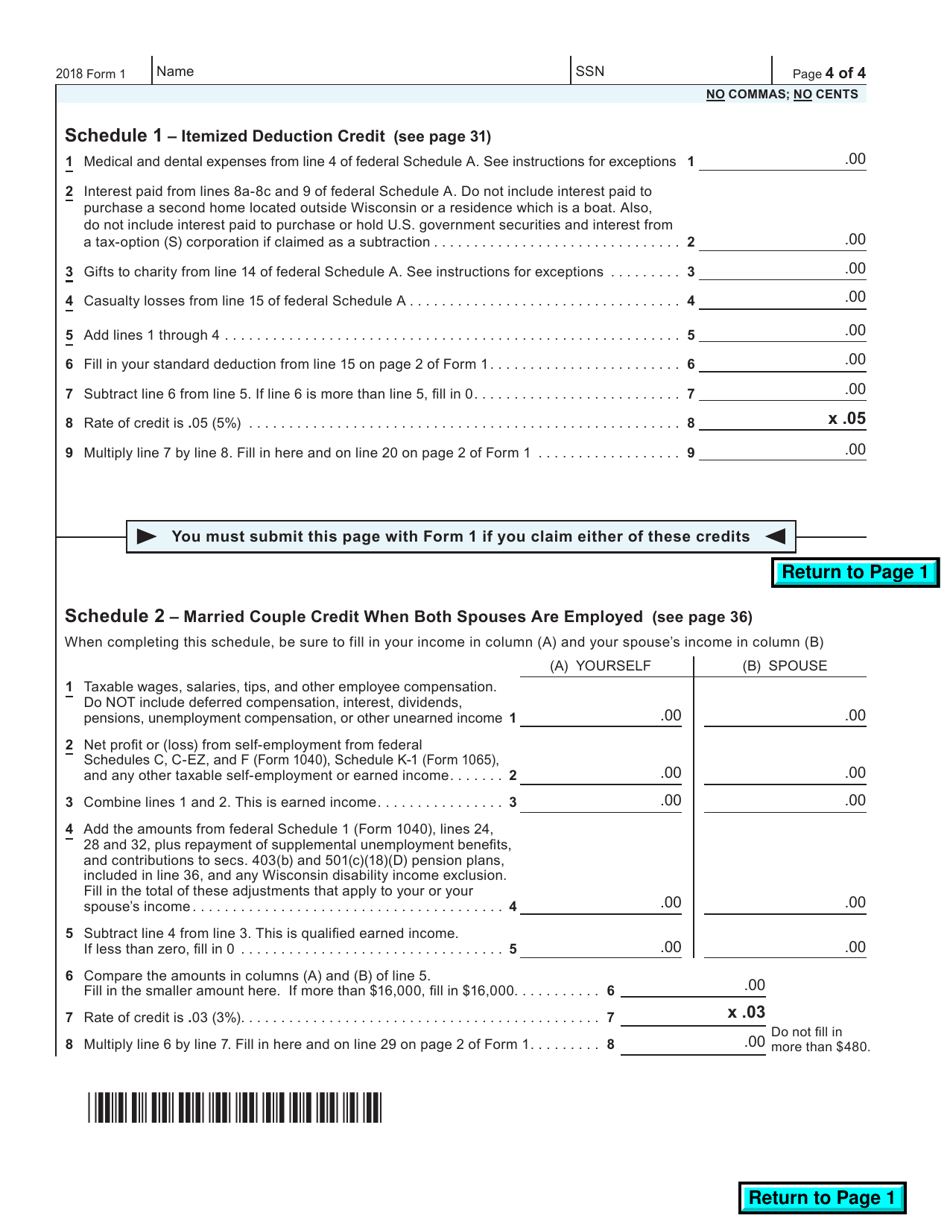 Form 1 Wisconsin Income Tax - Wisconsin, Page 4