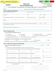 Form A-816 &quot;Wisconsin Nexus Questionnaire&quot; - Wisconsin