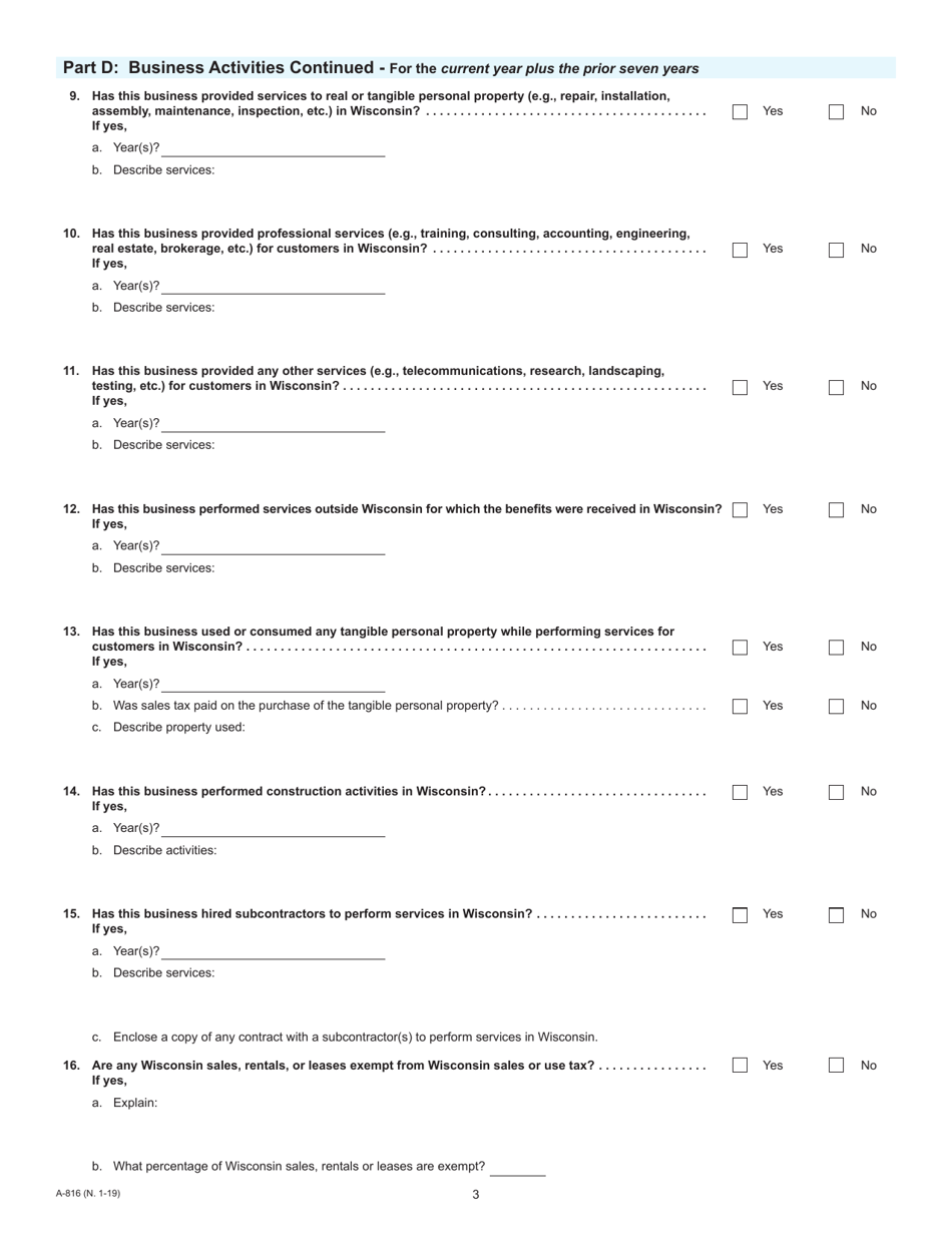 Form A816 Fill Out, Sign Online and Download Fillable PDF, Wisconsin
