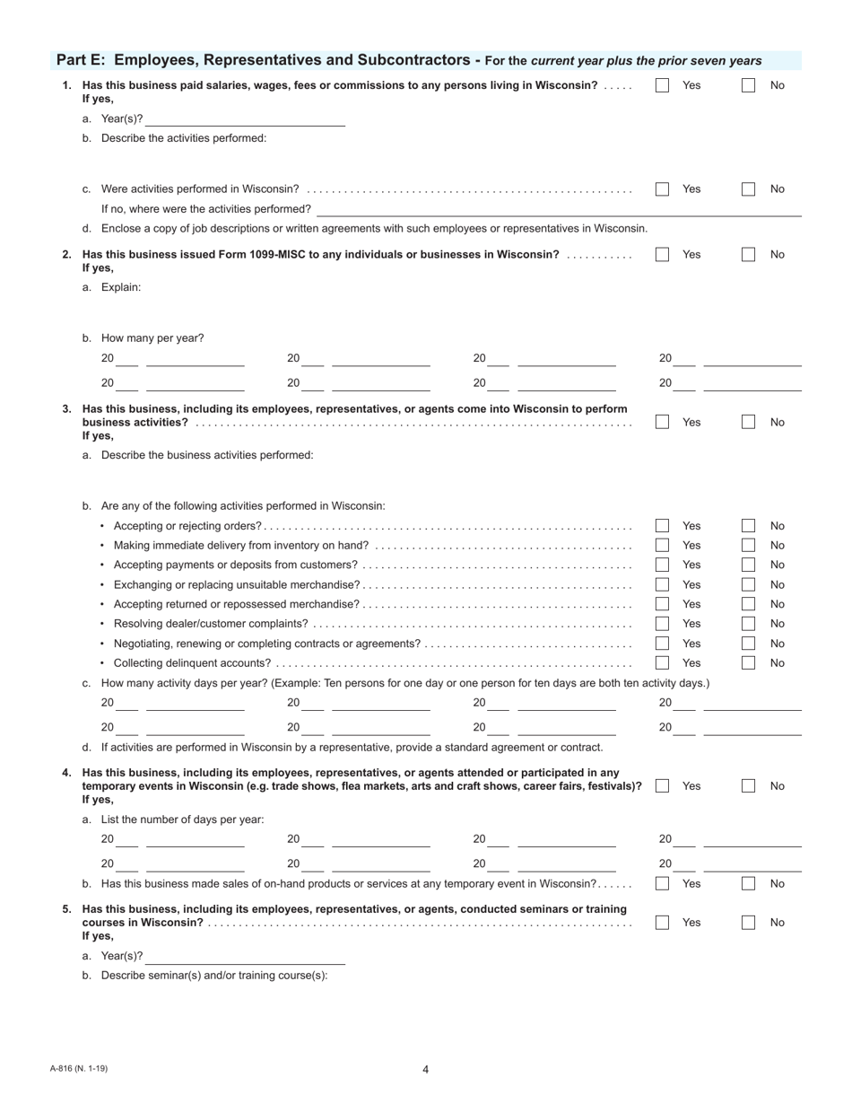 Form A816 Fill Out, Sign Online and Download Fillable PDF, Wisconsin