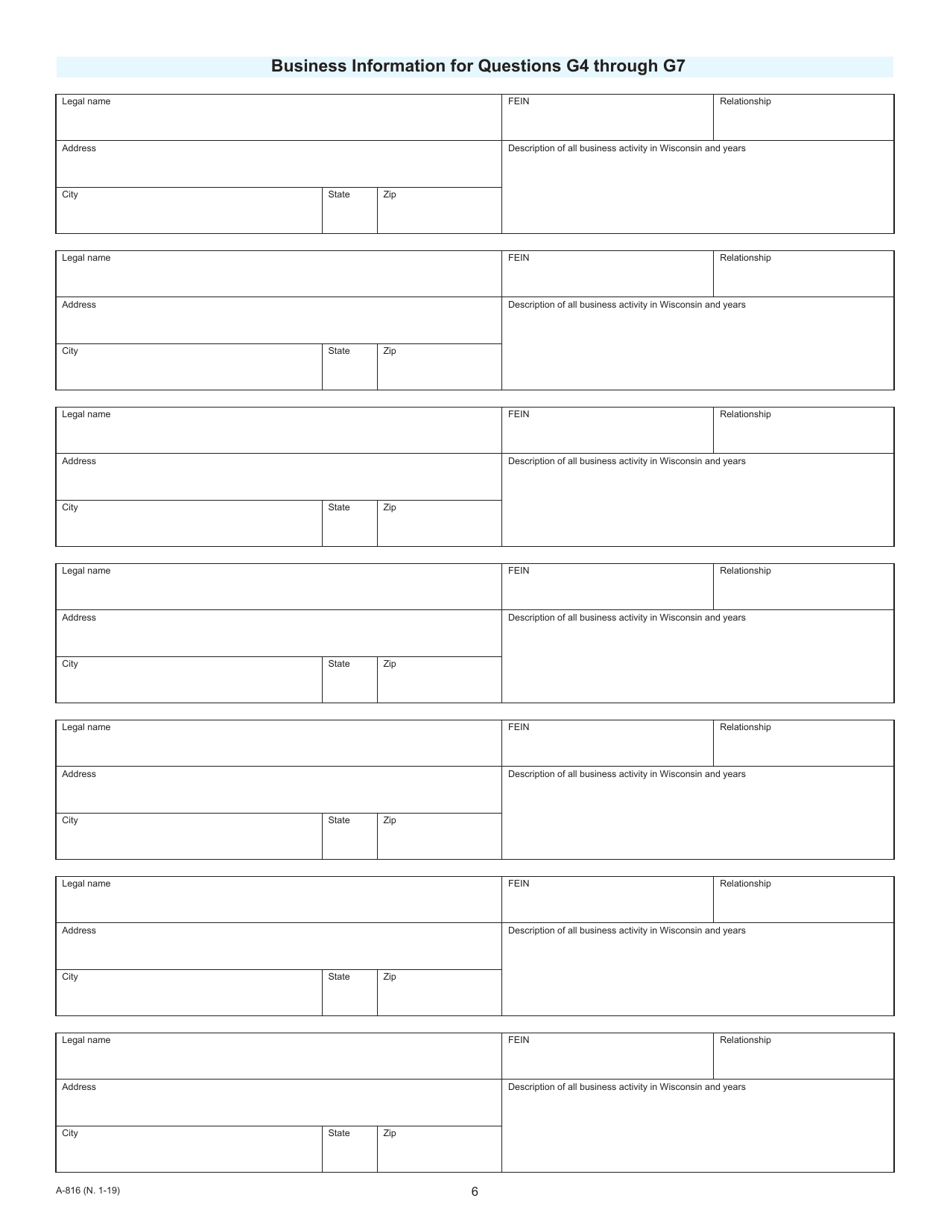 Form A816 Fill Out, Sign Online and Download Fillable PDF, Wisconsin