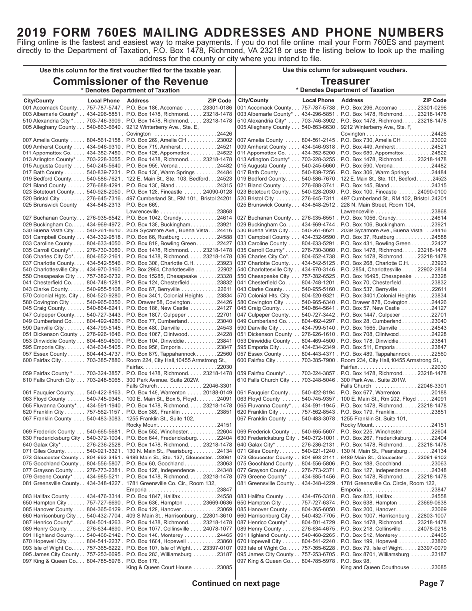Form 760ES Virginia Estimated Income Tax Payment Voucher for Individuals - Virginia, Page 7