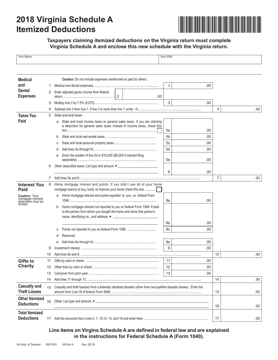 2018 Virginia Virginia Schedule a Itemized Deductions - Fill Out, Sign