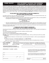 Document preview: Form 760-PFF Payment Coupon for Previously Filed Individual Income Tax Returns by Farmers, Fishermen and Merchant Seamen - Virginia