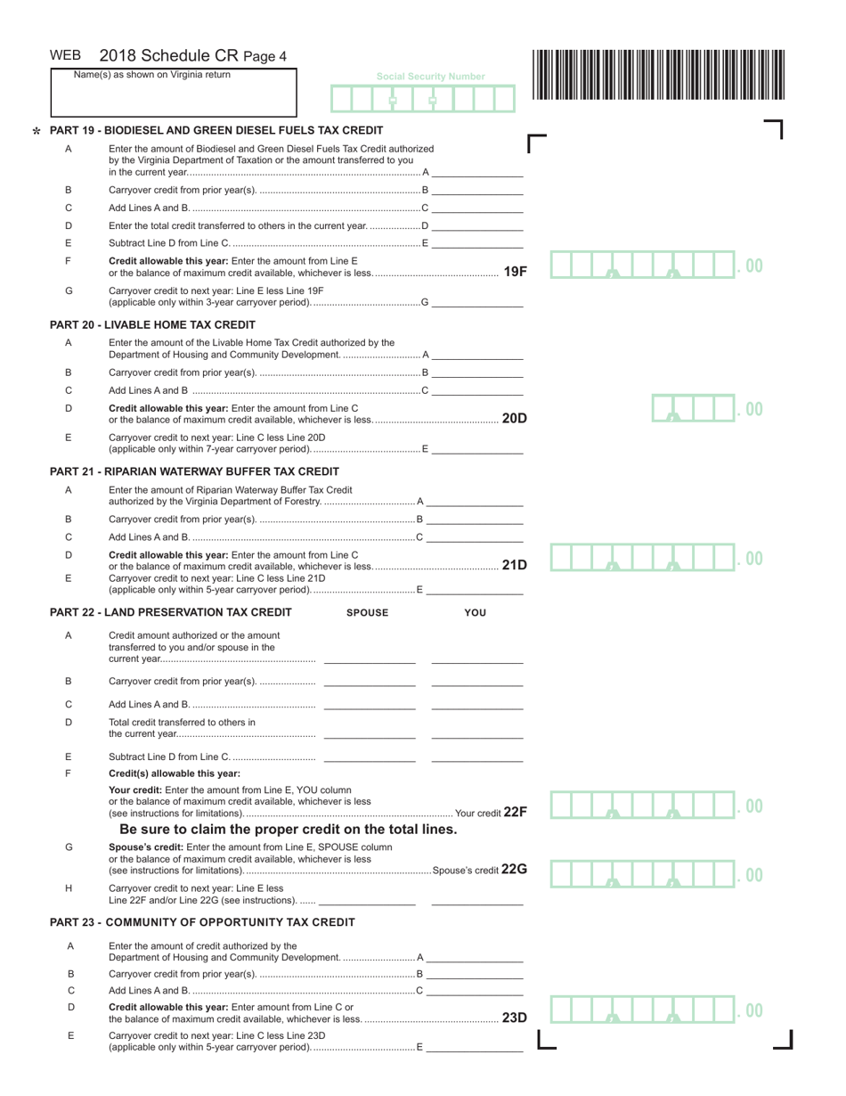 Form 760 (760PY; 763; 765) Schedule CR Credit Computation Schedule - Virginia, Page 4