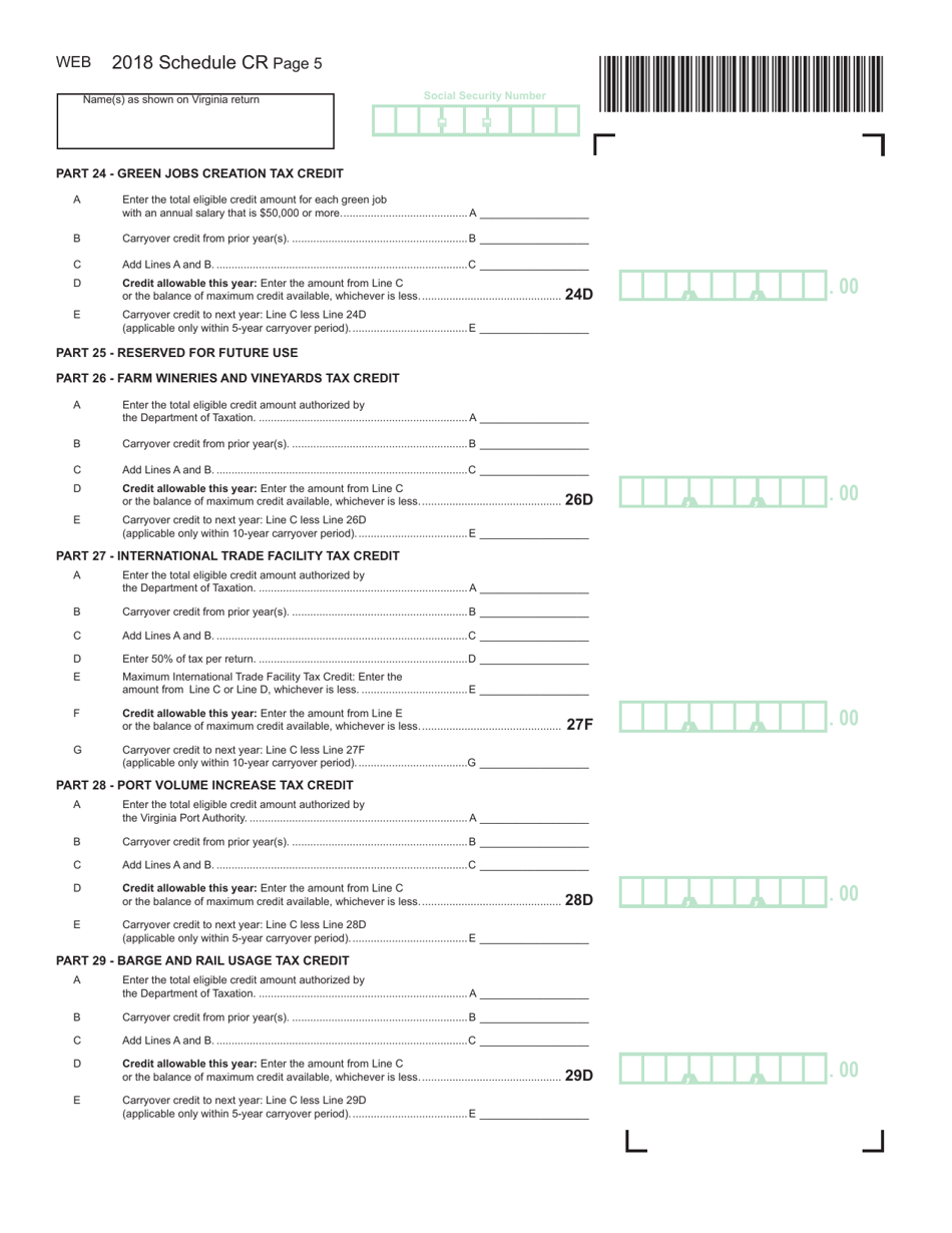 Form 760 (760PY; 763; 765) Schedule CR Credit Computation Schedule - Virginia, Page 5